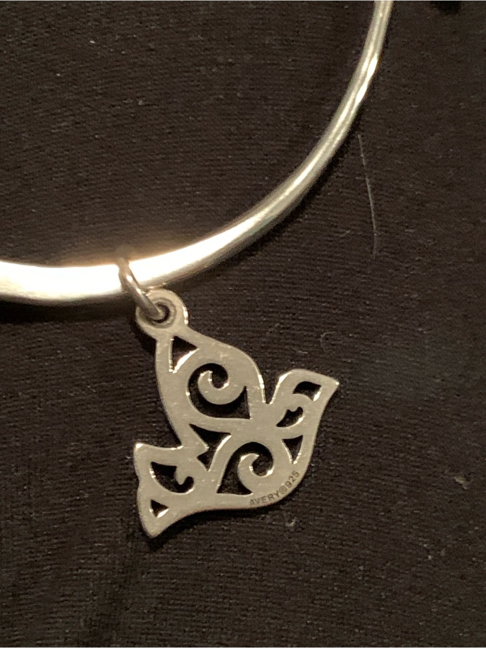 James Avery Silver Hammered Bangle Bracelet with Retired Adorned Dove Charm - Picture 2 of 4